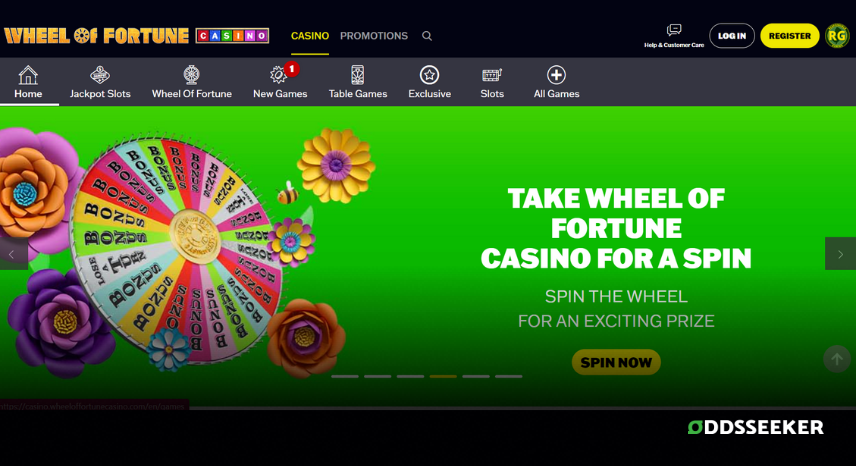 A screenshot of the desktop login page for Wheel Of Fortune